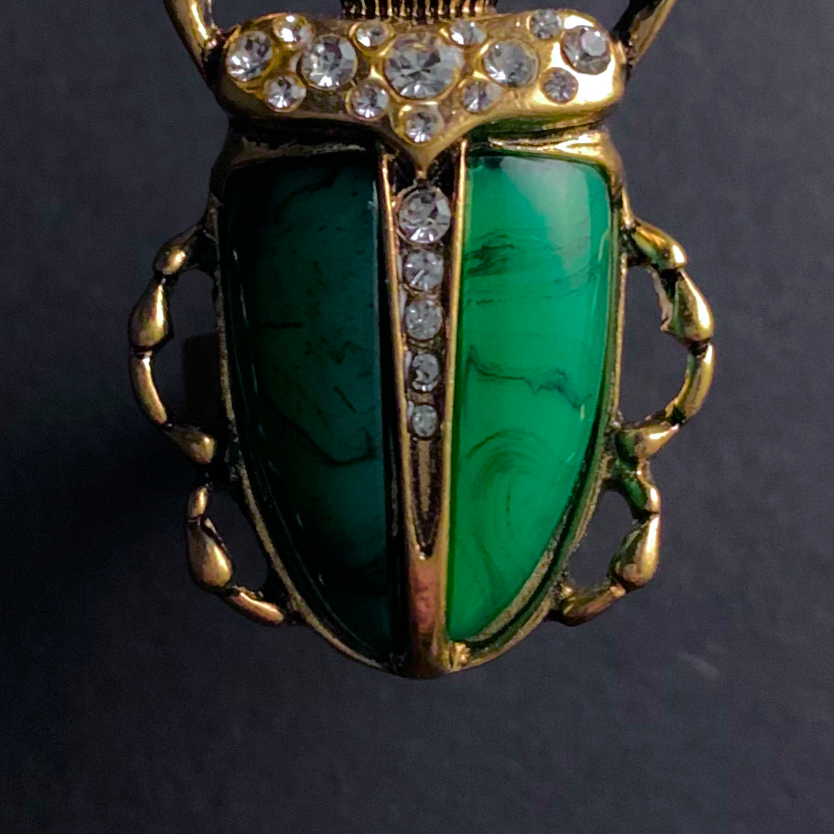 Scarab & Baroque Pearl Jade Green Adjustable Ring