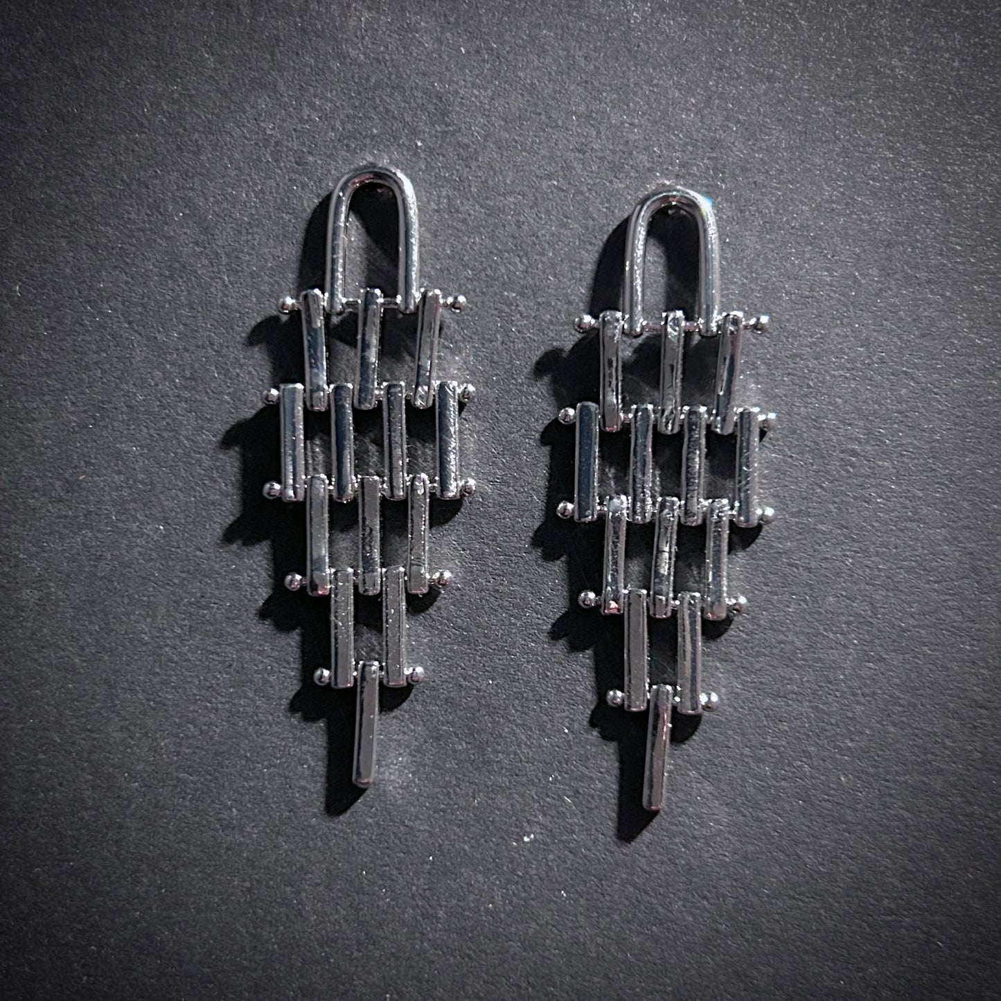 Geometric Hinged Six Level Earrings in Silver