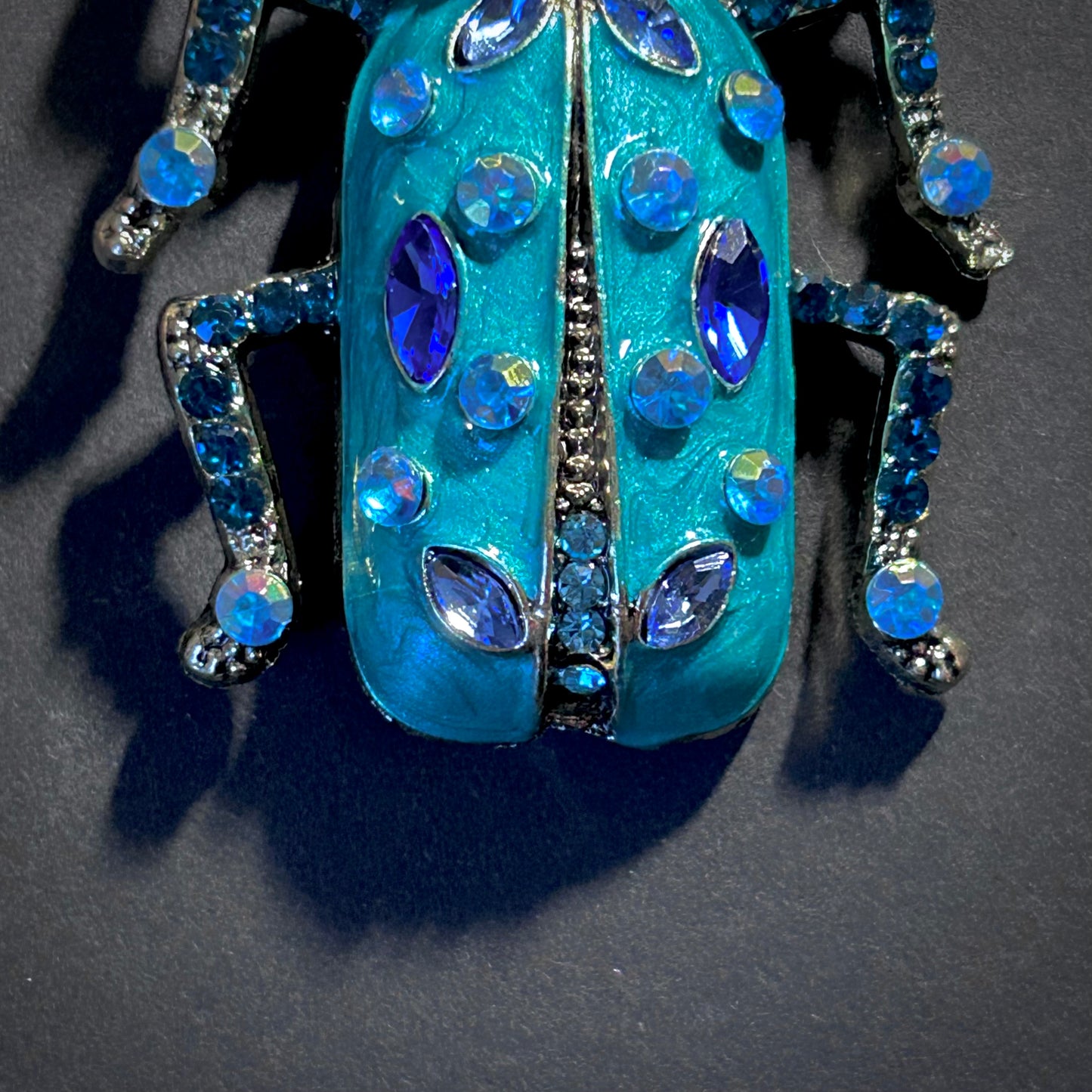Happy Beetle Brooch with Turquoise Enamel & Rhinestones