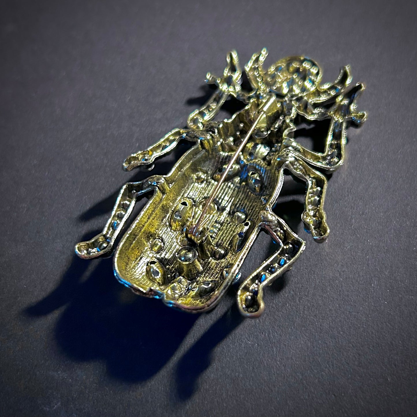 Happy Beetle Brooch with Turquoise Enamel & Rhinestones
