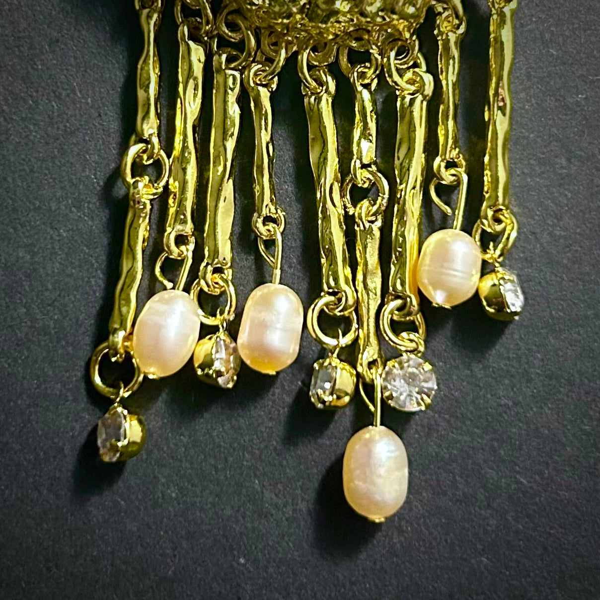 Green Eyes & Baroque Pearl Gold Fringe Surrealist Brooch