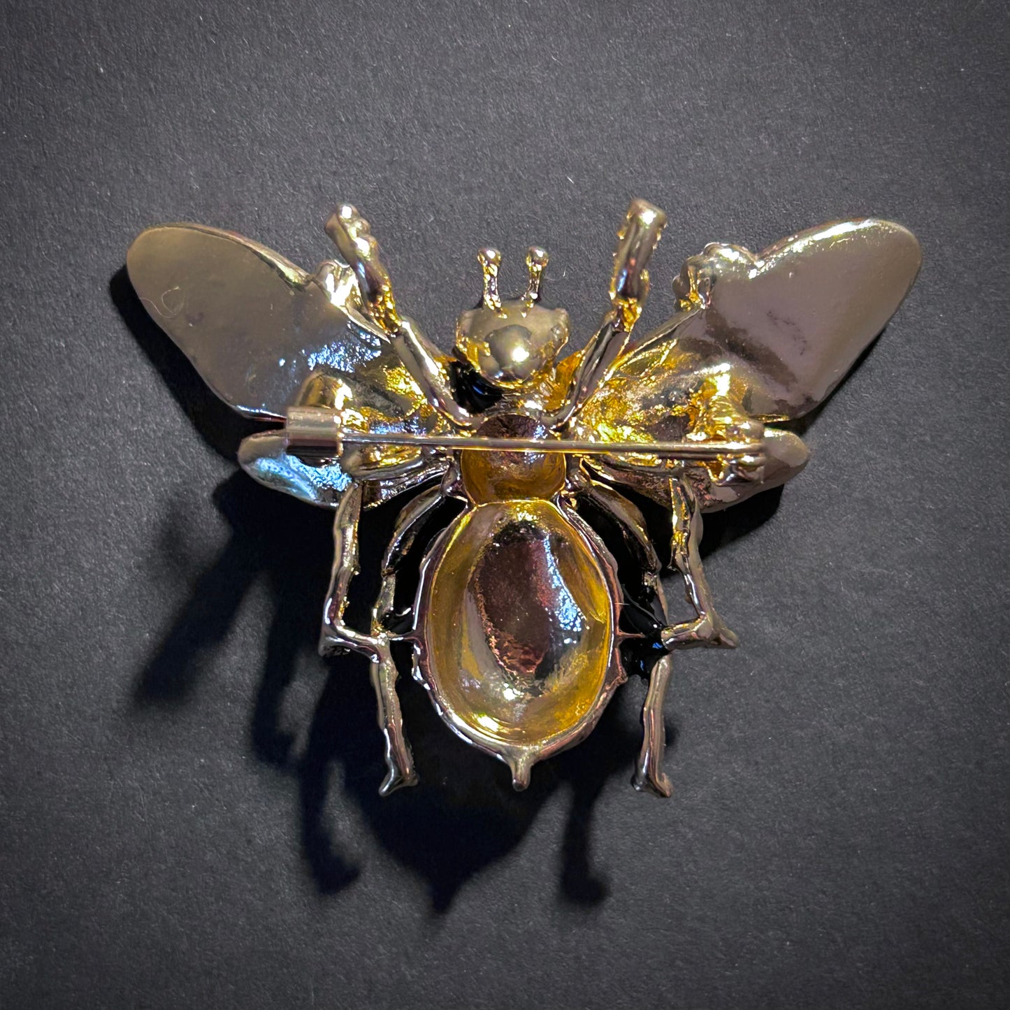 Bee & Flowers Enamel Amethyst Rhinestone Brooch