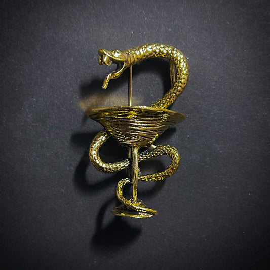 Bowl of Hygieia Snake & Chalice Gold Brooch Lapel Pin