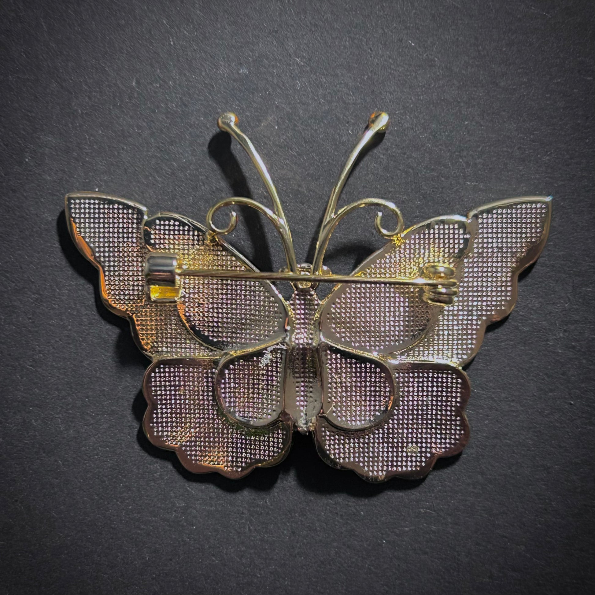 Intricate Butterfly Brooch with 18K Gold Plating & Blue Cloisonné Enamel