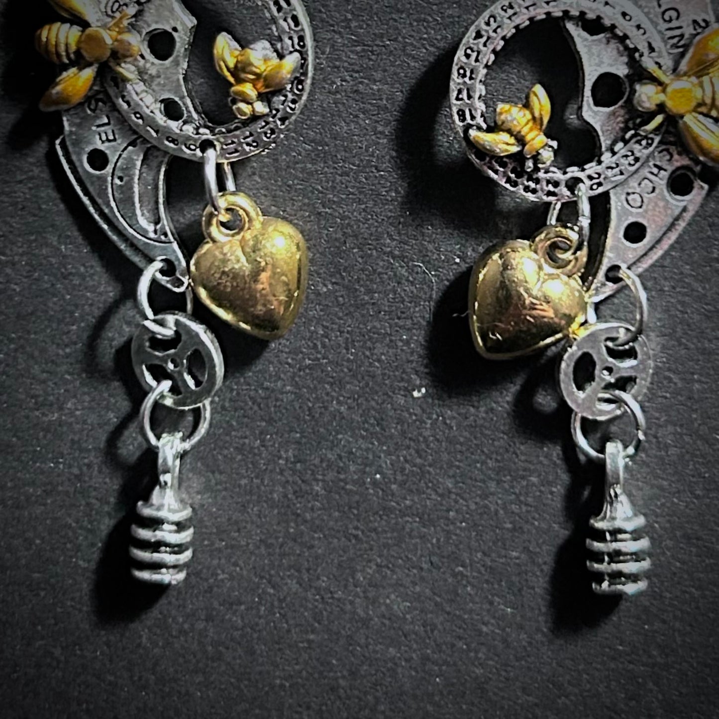 Mixed Metal Watch Parts & Bees Steampunk Earrings