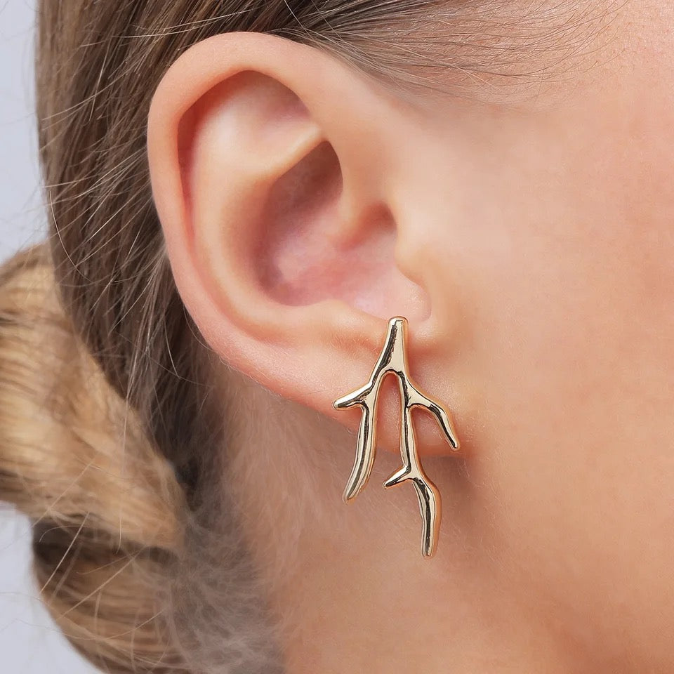 Gold Branch Ear Jacket & Earrings in Asymmetric Twig Set