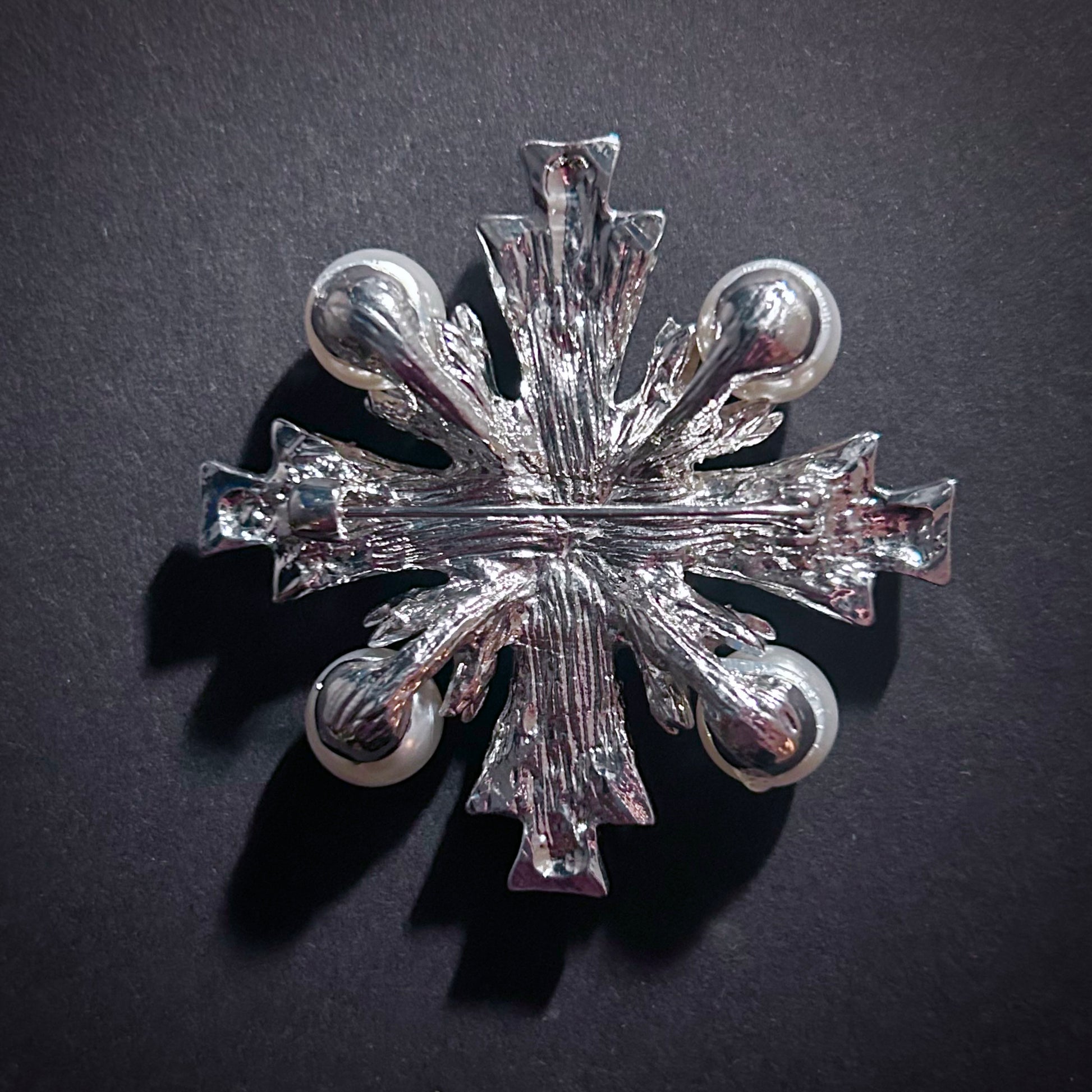 Art Deco Silver and Pearl Maltese Cross Rhinestone Brooch