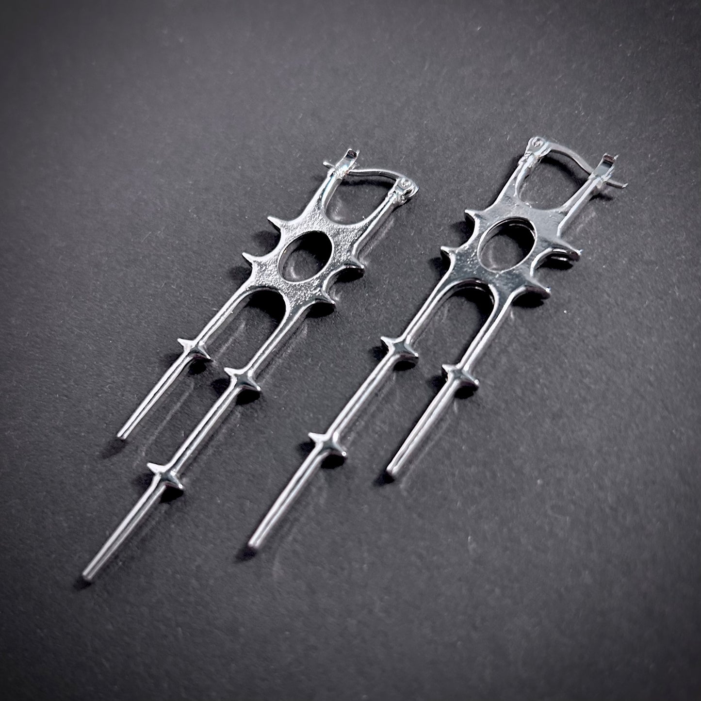 Geometric Spike & Hollow Punk Earrings in Silver