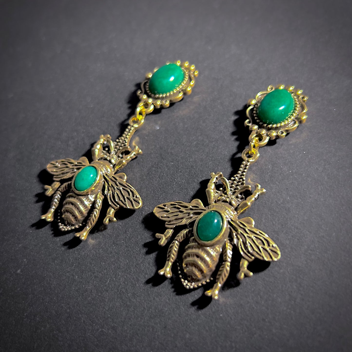 Bee Green & Gold Statement Earrings