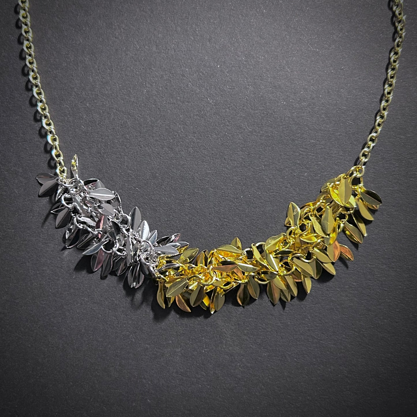 Leaves & Chain Contrasting Mixed Metal Necklace