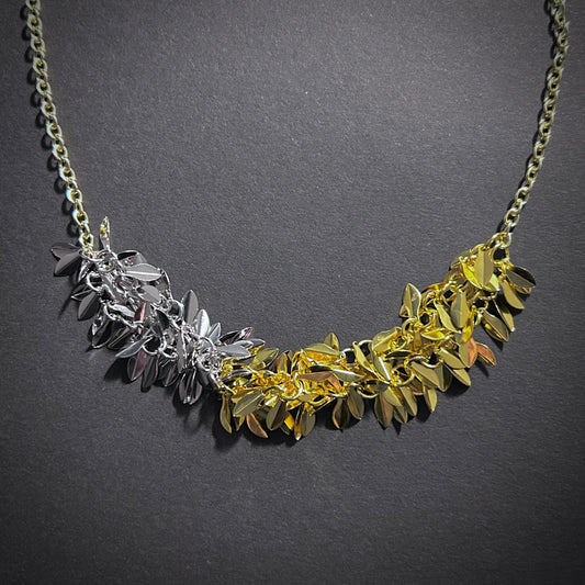 Leaves & Chain Contrasting Mixed Metal Necklace