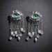 Green Eyes & Baroque Pearl Silver Fringe Surrealist Earrings