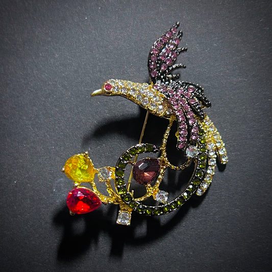 Phoenix Bird Gold & Multi Colored Brooch