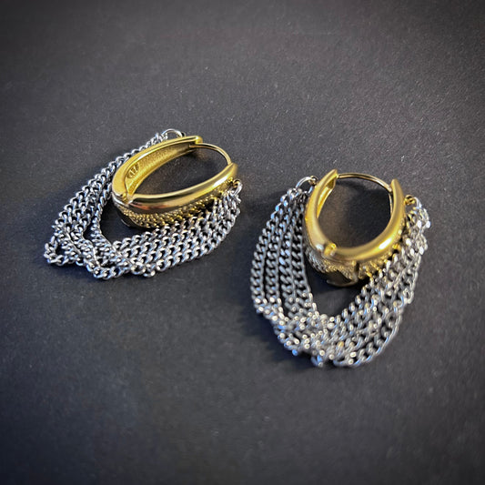 Gold Hoop & Silver Chain Earrings