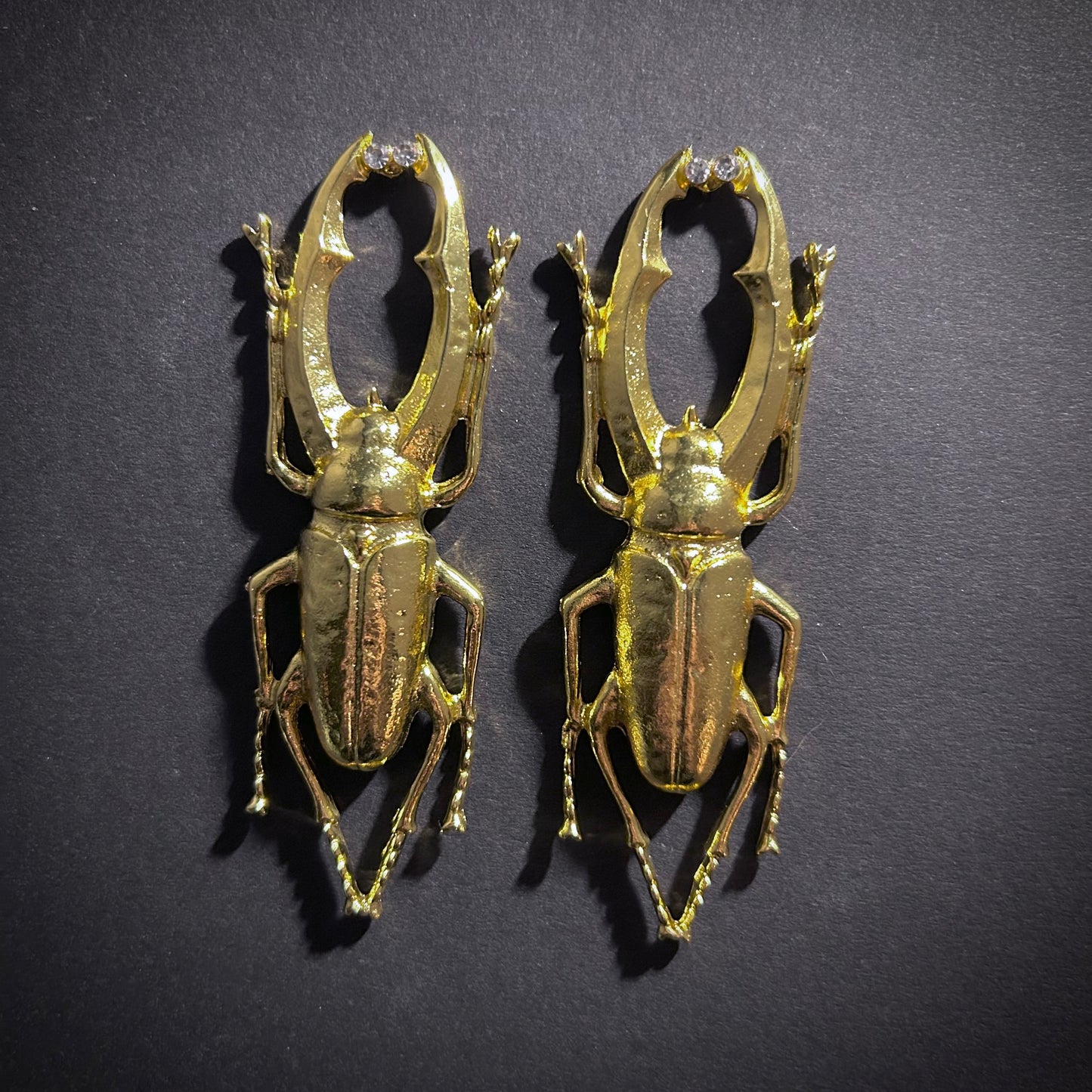 Stag Beetle Large Gold Statement Earrings
