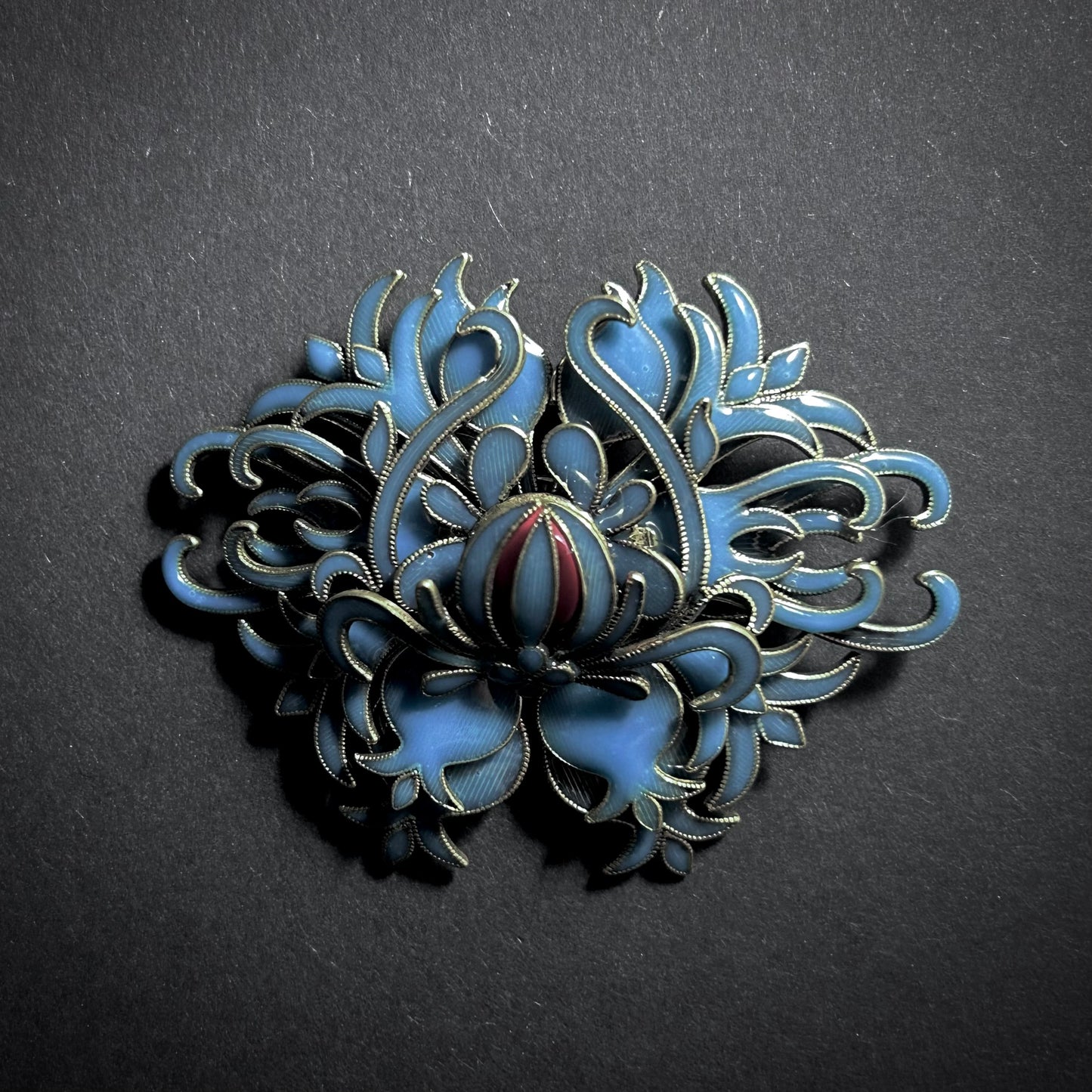 Art Nouveau Intricate Petrol Enamel & Gold Brooch