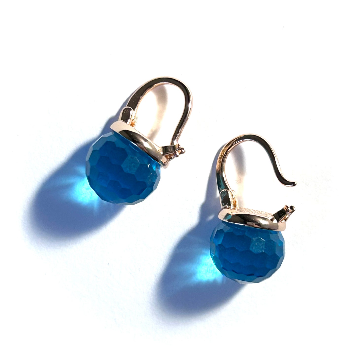 Gold & Turquoise Glass Huggie Earrings
