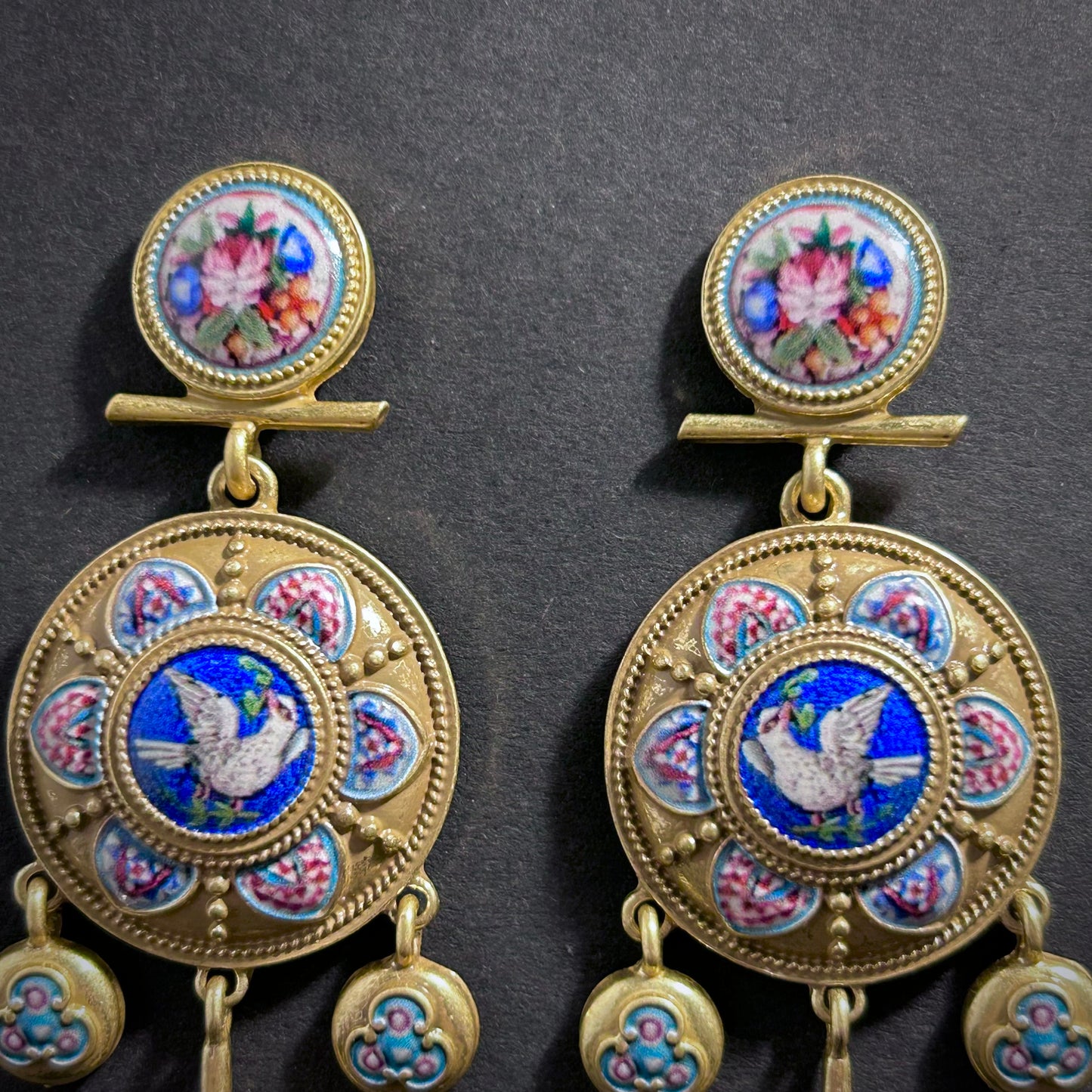 Victorian Micro Mosaic Chandelier Earrings in Gold