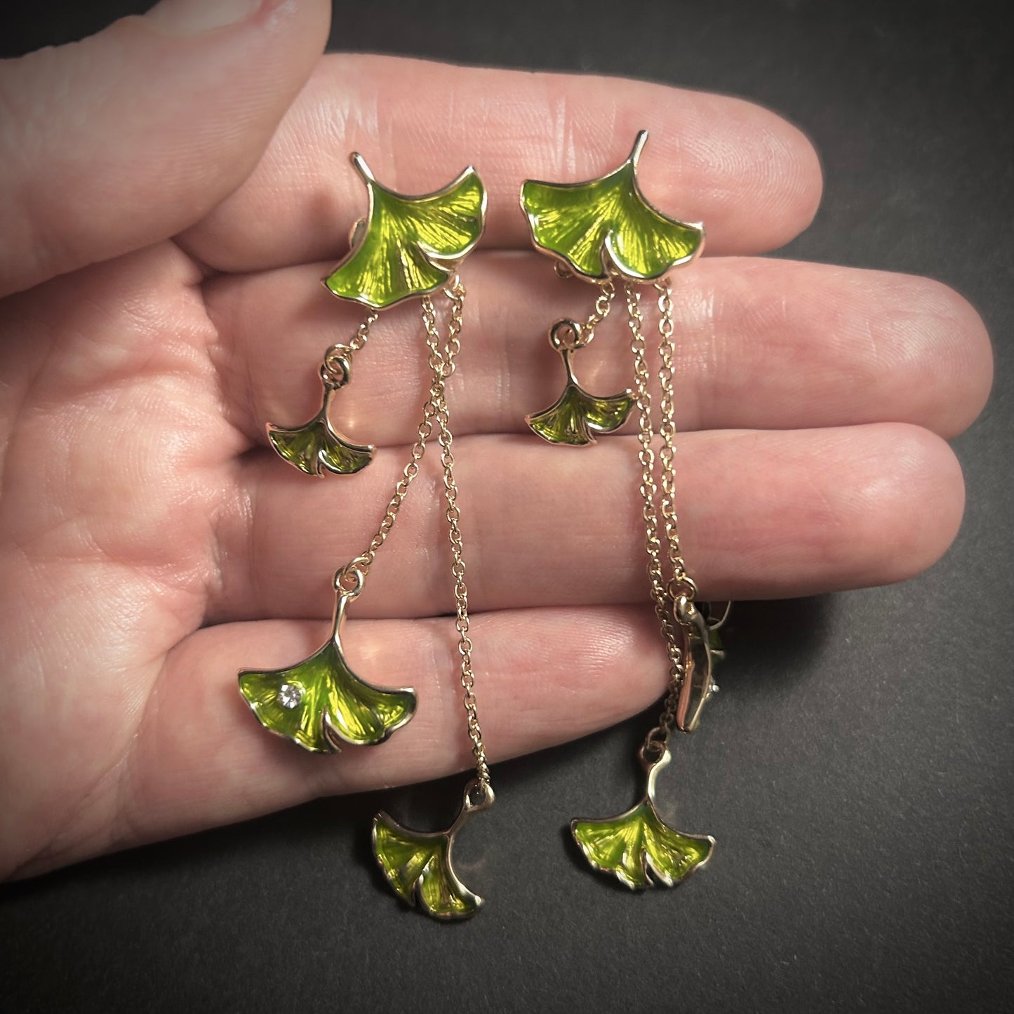 Ginkgo Leaf Enameled Jewelry Set