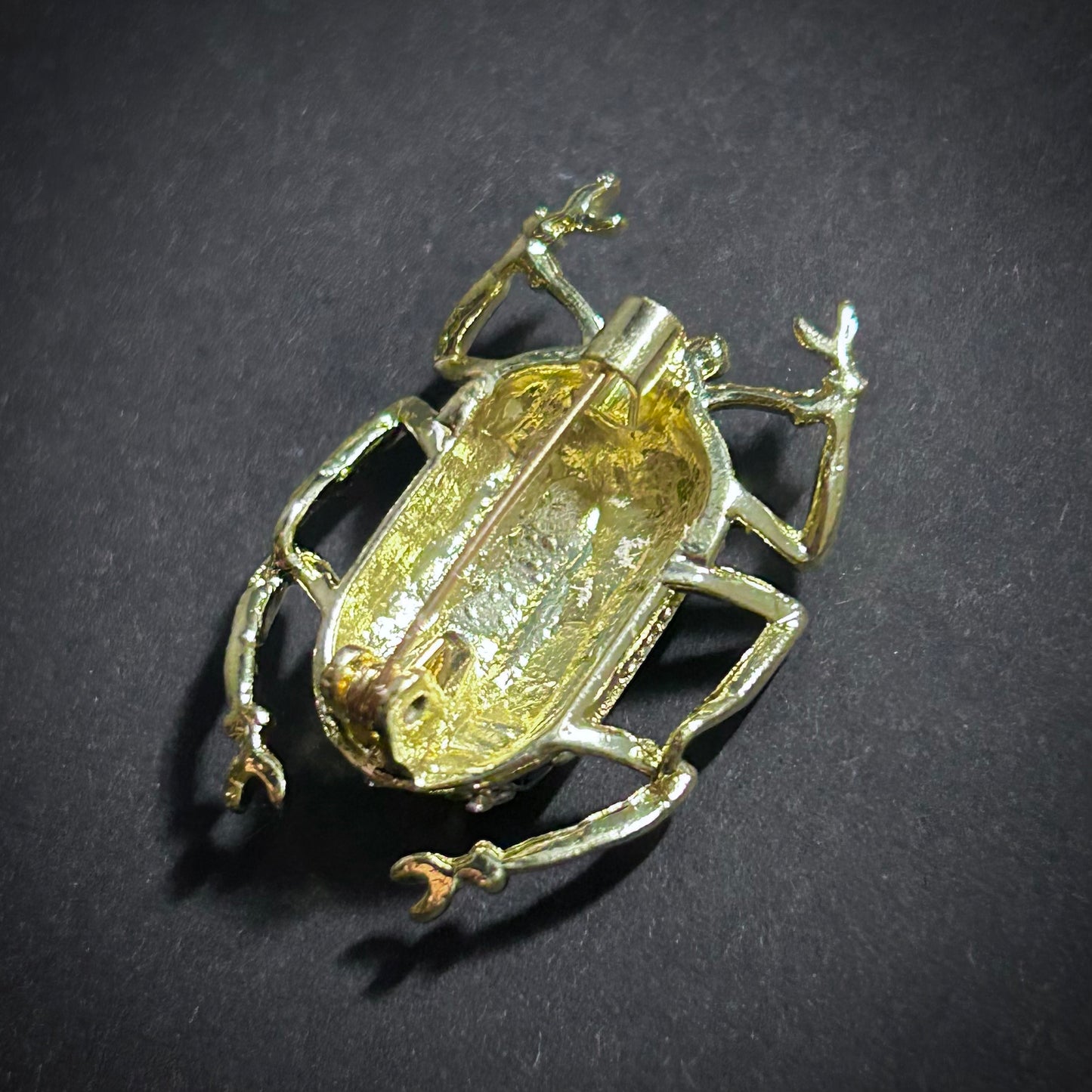 Art Deco Black Enamel & Rhinsestone Gold Beetle Brooch