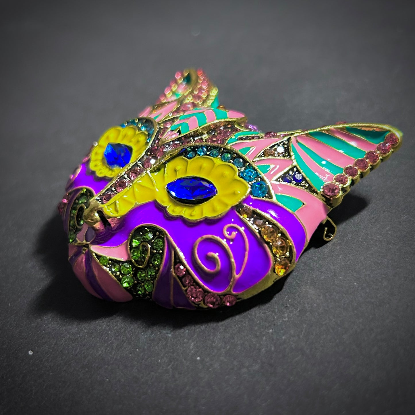 Cat Day of the Dead Style Multicolor Cloisonné Enamel Brooch