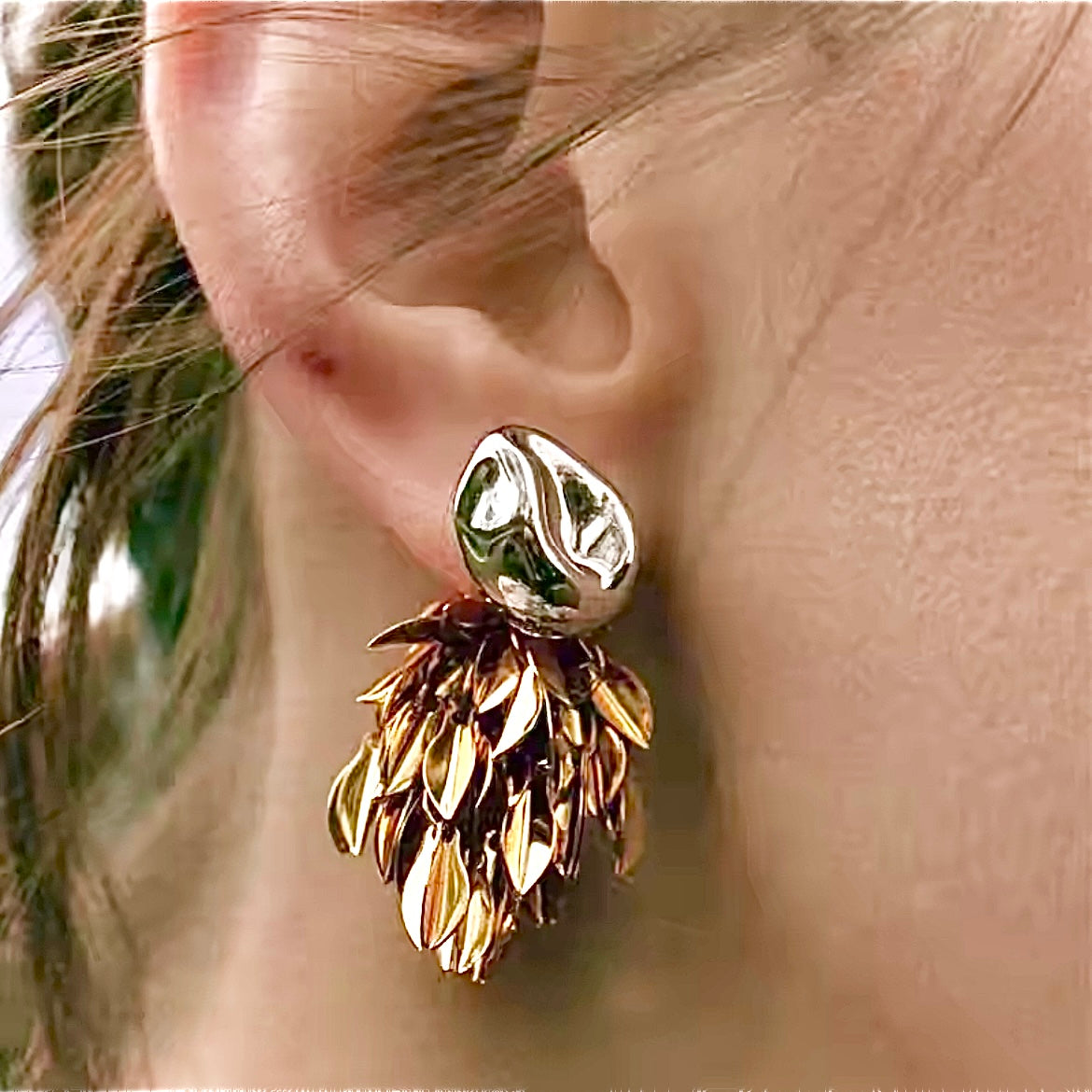Leaves Ear Jacket & Organic Shaped Stud Mixed Metal Tassel Earrings