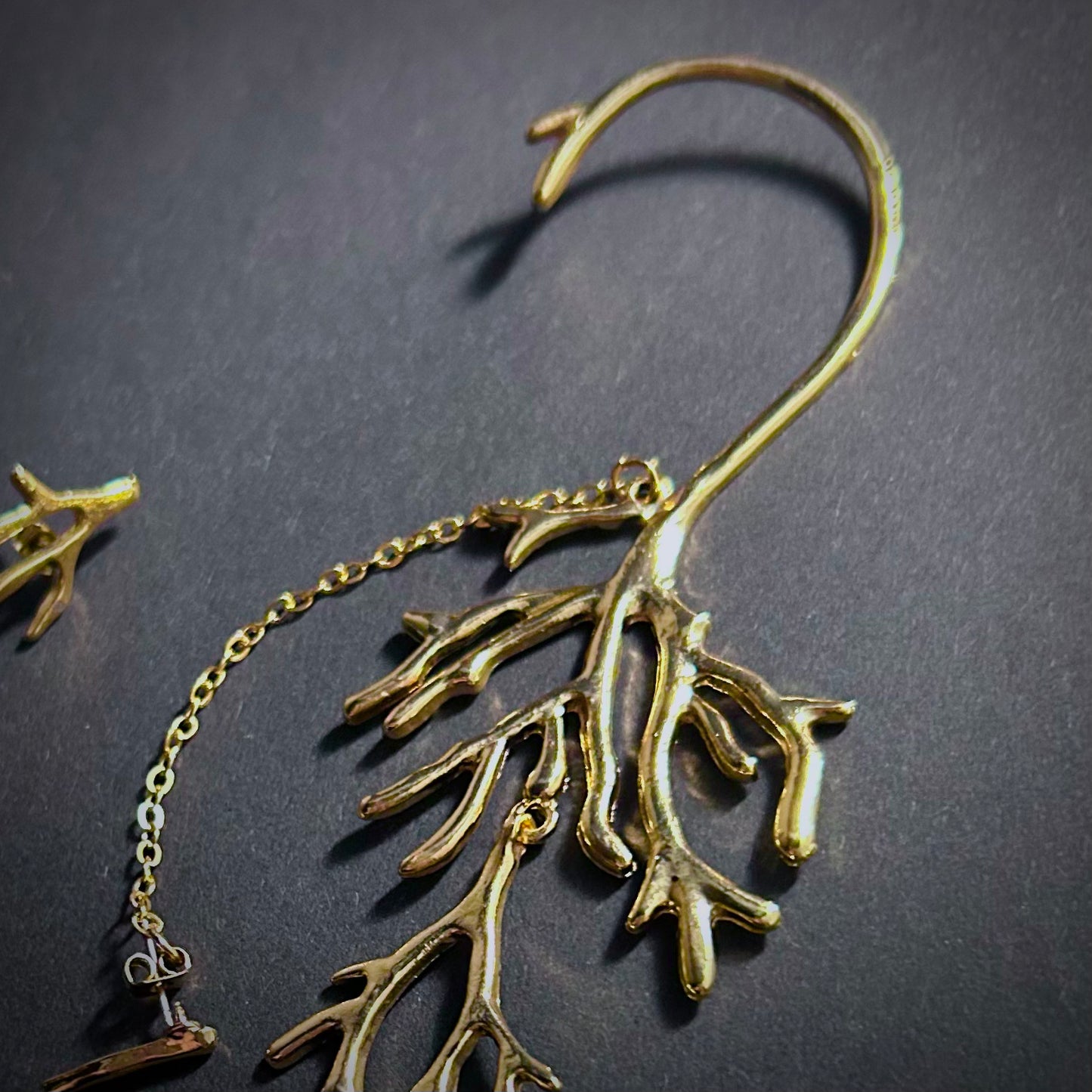 Gold Branch Ear Jacket & Earrings in Asymmetric Twig Set