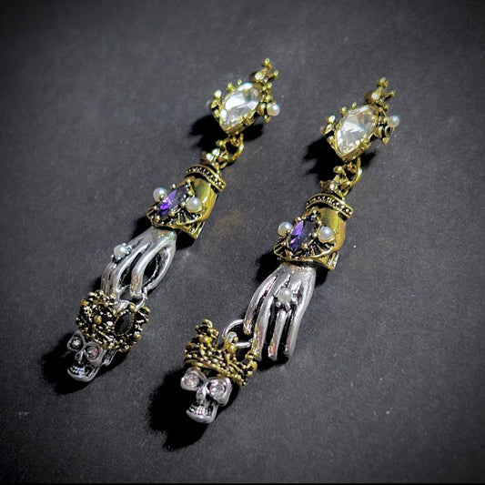 Hand & Skull Mixed Metal Earrings