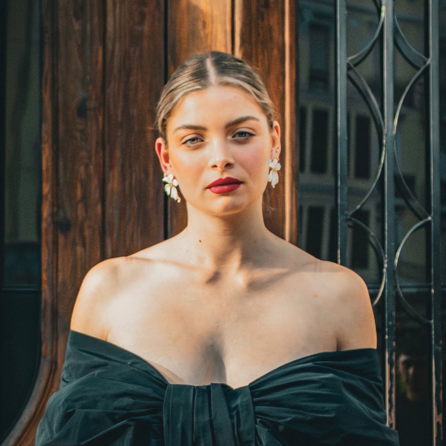 Flower Mixed Metal Earrings in Gold & Pearlescent Silver