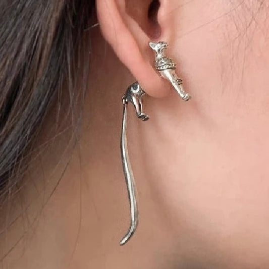 Pharaoh Cat Egyptian Goddess Faux Gauge Earrings in Silver & Gold