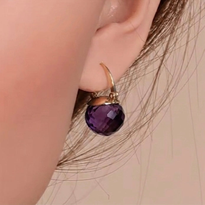 Gold & Amethyst Glass Huggie Earrings