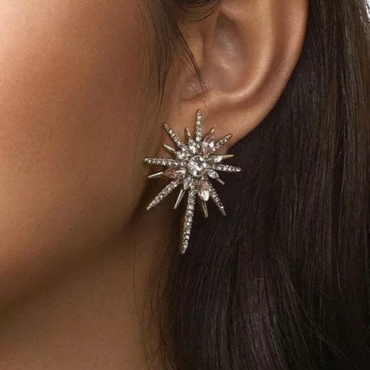 Starburst Gold Crystal Stud Earrings