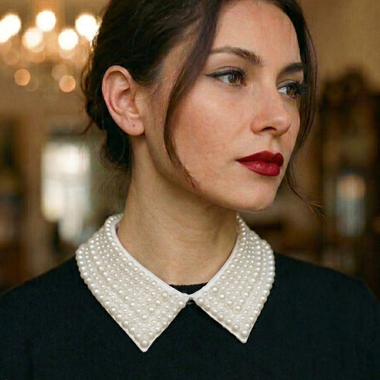 White Pearl Covered Shirt Collar Statement Necklace