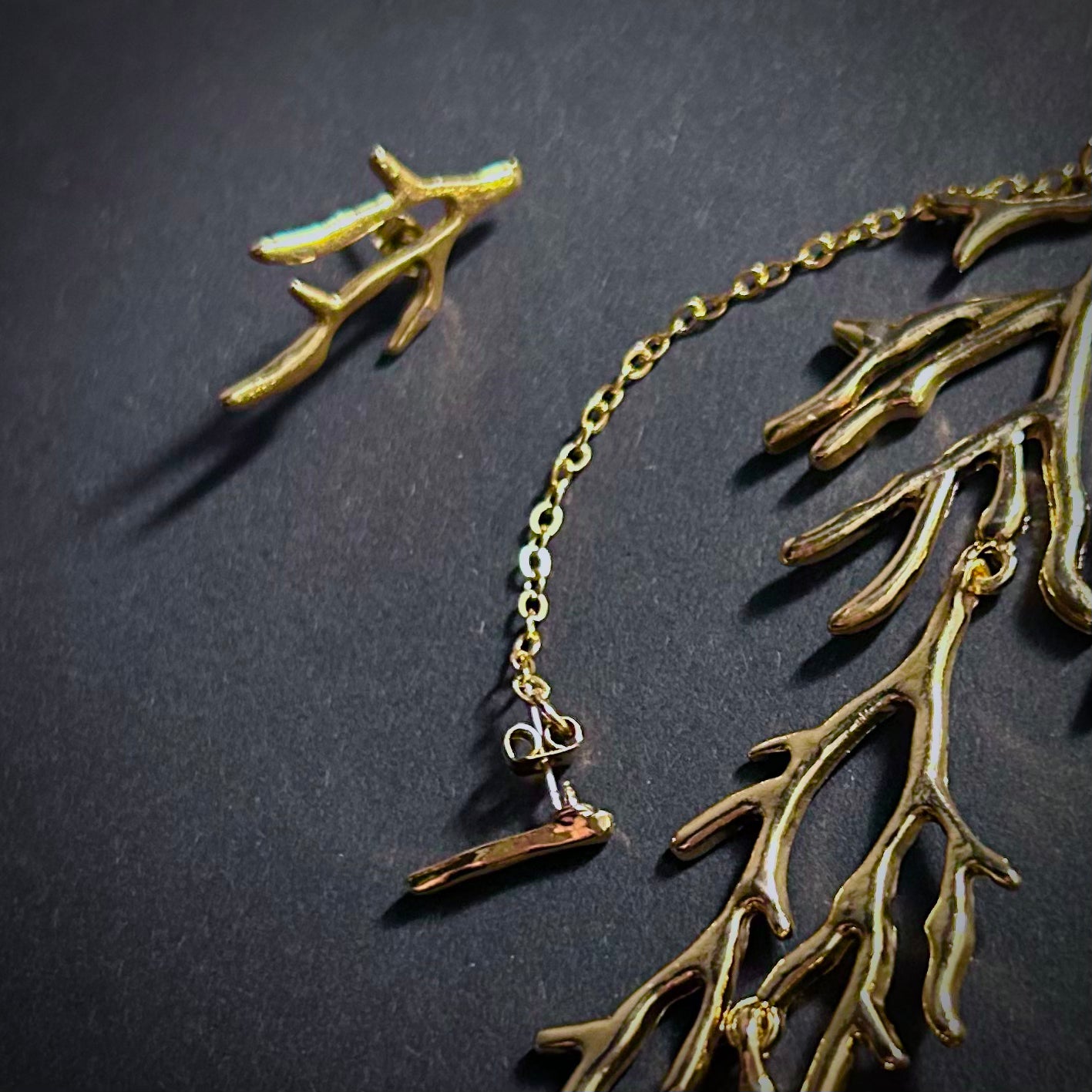 Gold Branch Ear Jacket & Earrings in Asymmetric Twig Set