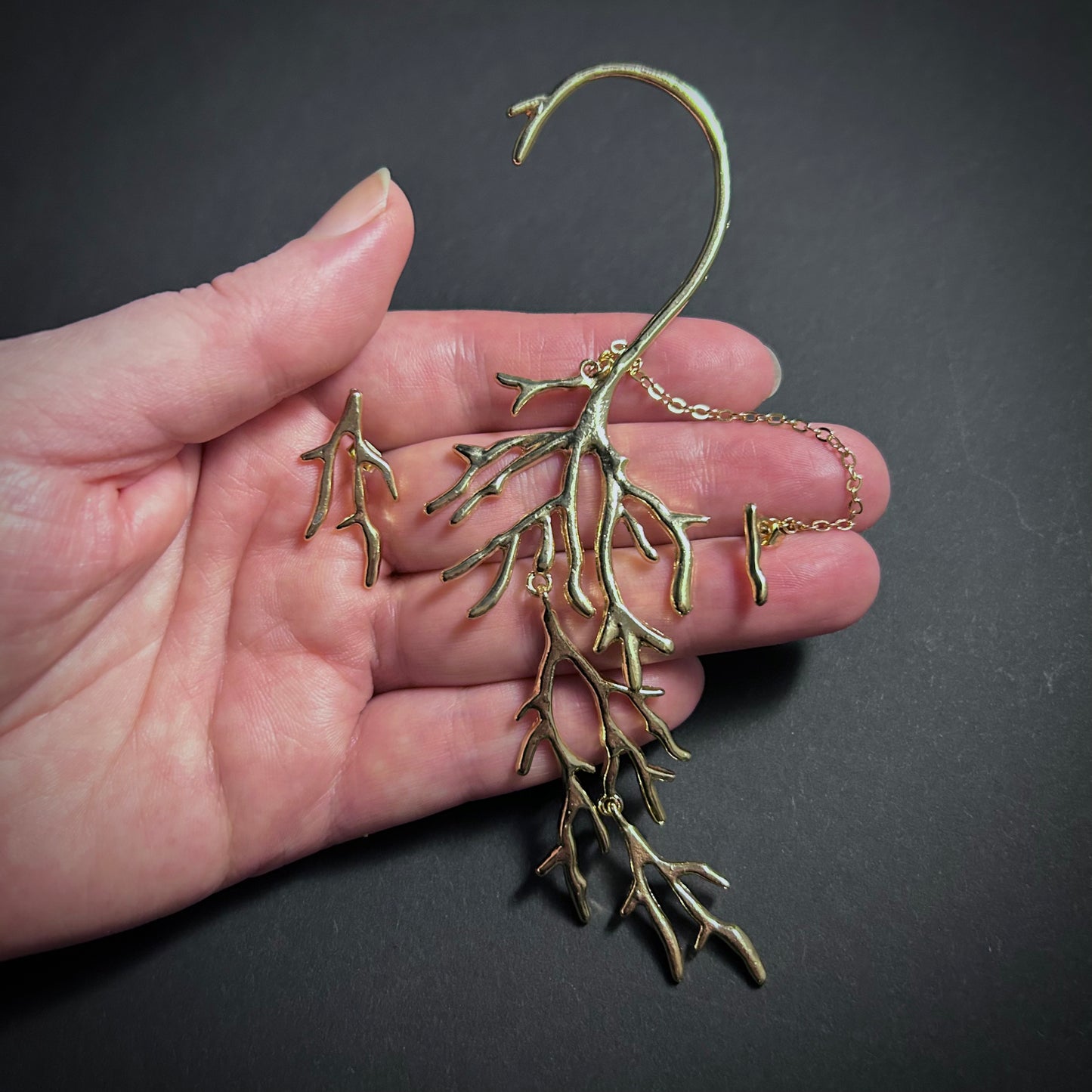 Gold Branch Ear Jacket & Earrings in Asymmetric Twig Set