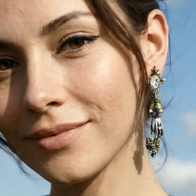 Hand & Skull Mixed Metal Earrings