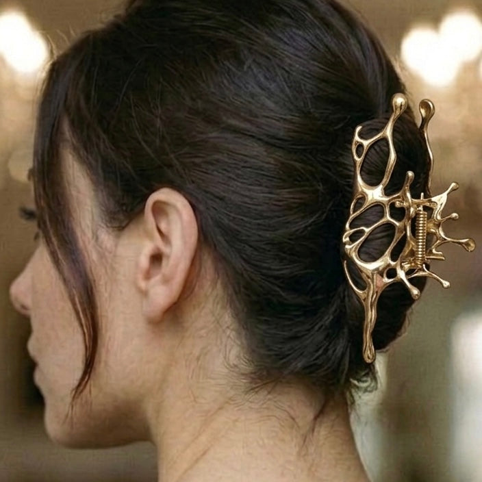 Melting Metal Organic Geometric Gold Hair Clip