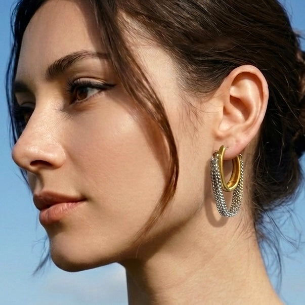 Gold Hoop & Silver Chain Earrings
