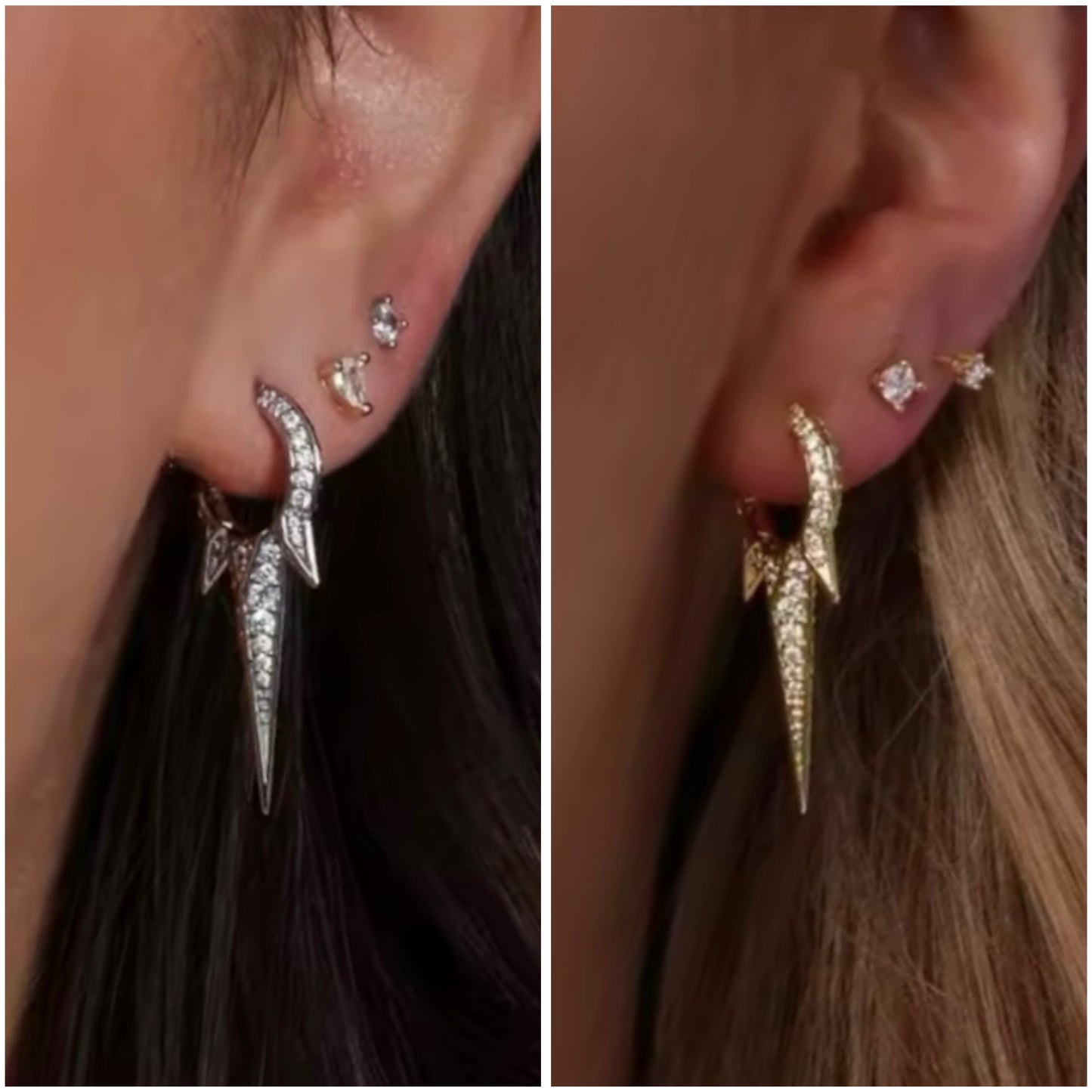 Spike Hoop Micro Paved Earrings in Silver