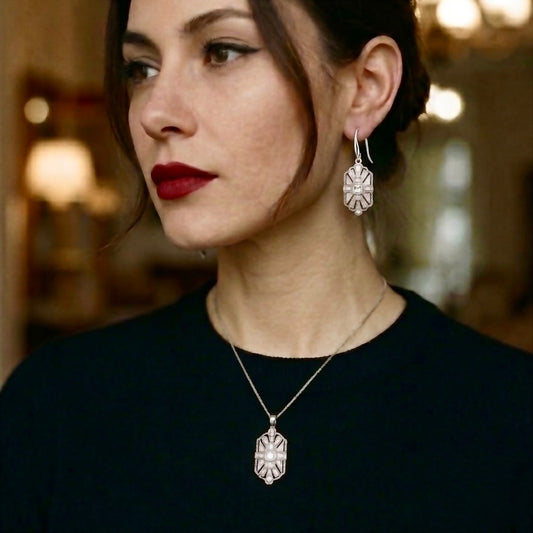 Art Deco Bridal/Bridesmaids Jewerly Set in Silver & Clear