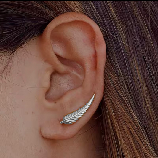 Leaf Ear Climber Earrings in Silver
