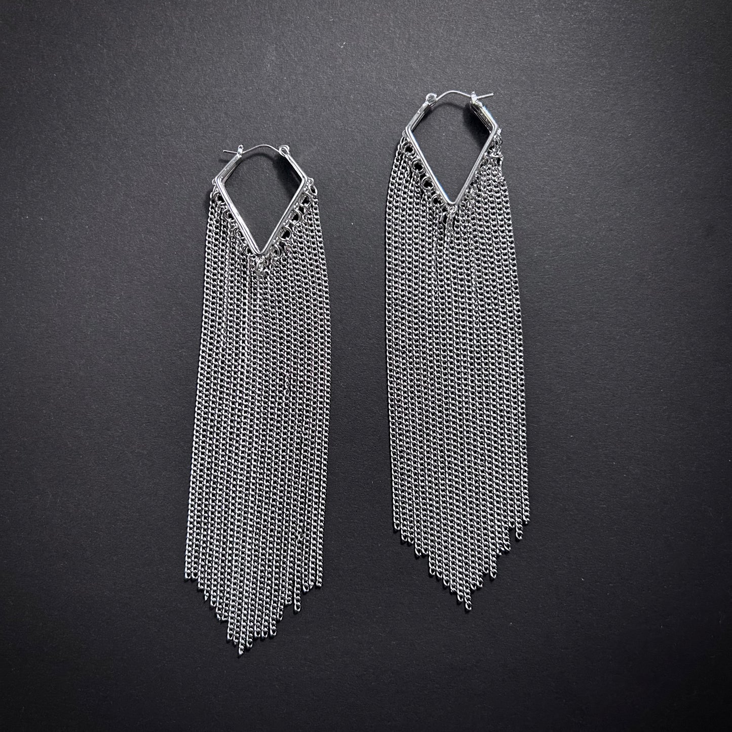 Extra Long Chain Tassel Shoulder Duster Earrings in Silver