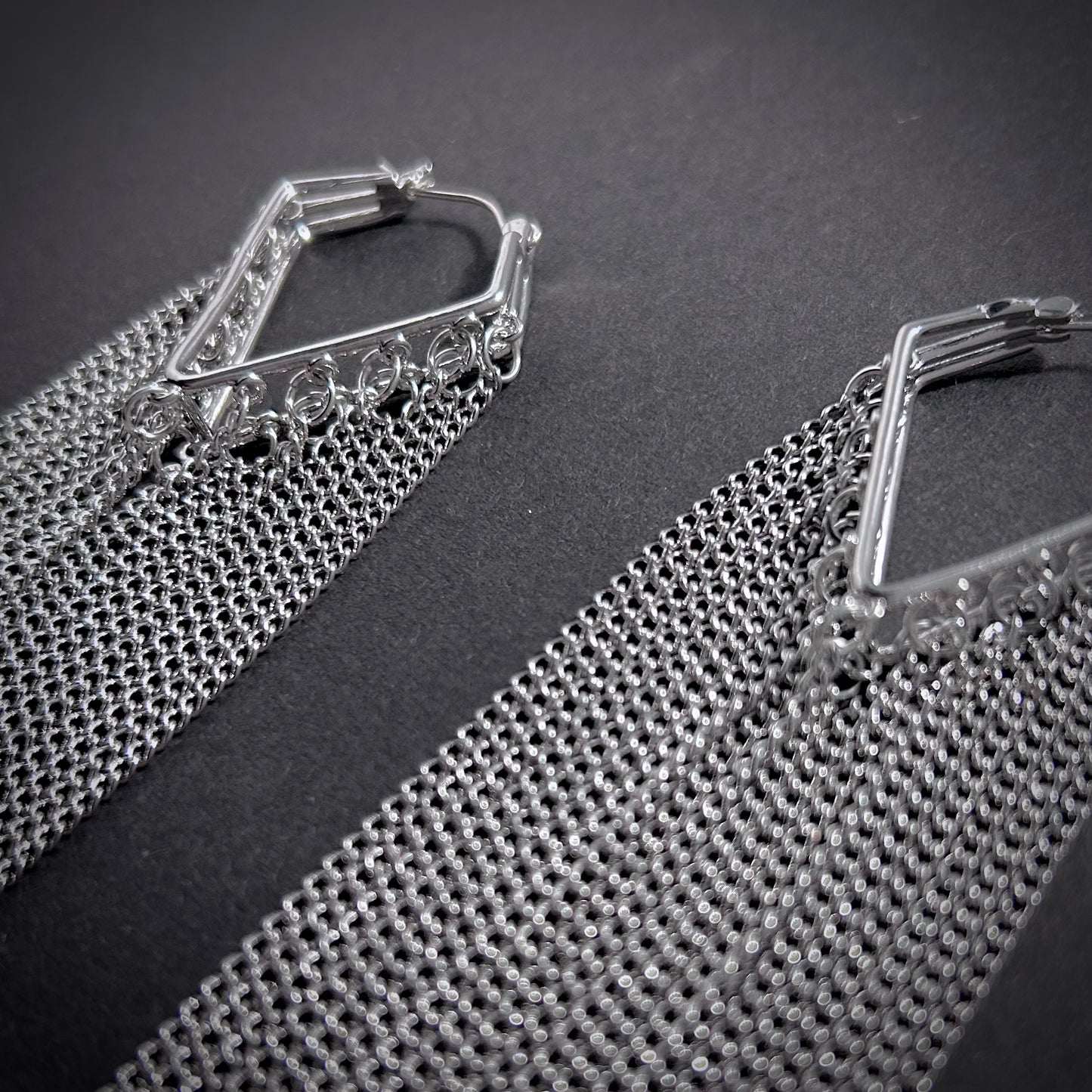 Extra Long Chain Tassel Shoulder Duster Earrings in Silver