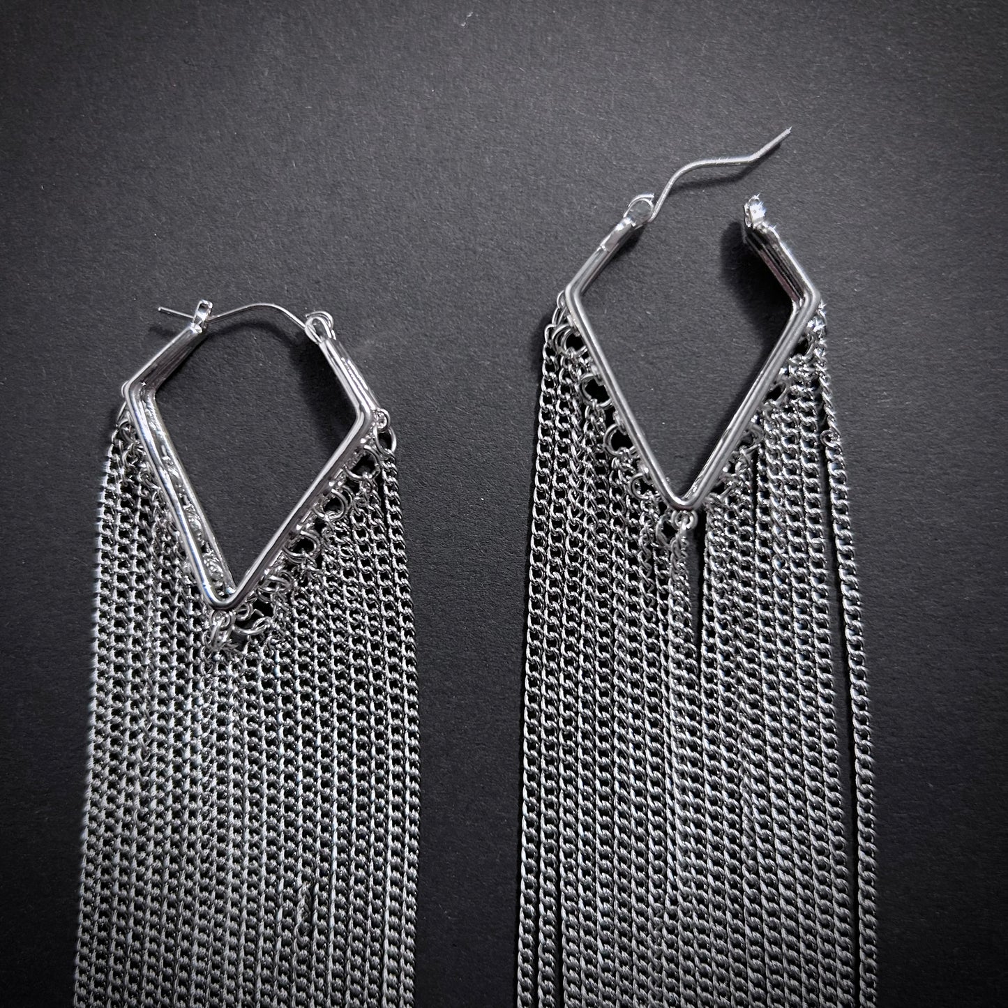 Extra Long Chain Tassel Shoulder Duster Earrings in Silver