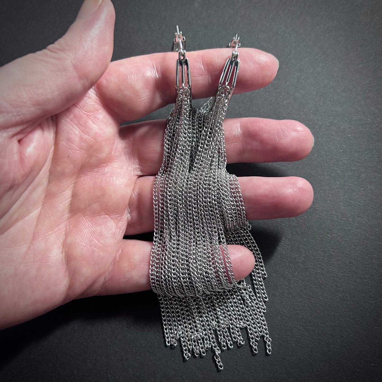 Extra Long Chain Tassel Shoulder Duster Earrings in Silver