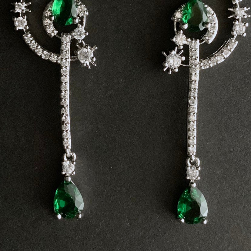 Moon & Stars Emerald Earrings