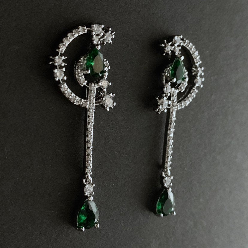 Moon & Stars Emerald Earrings