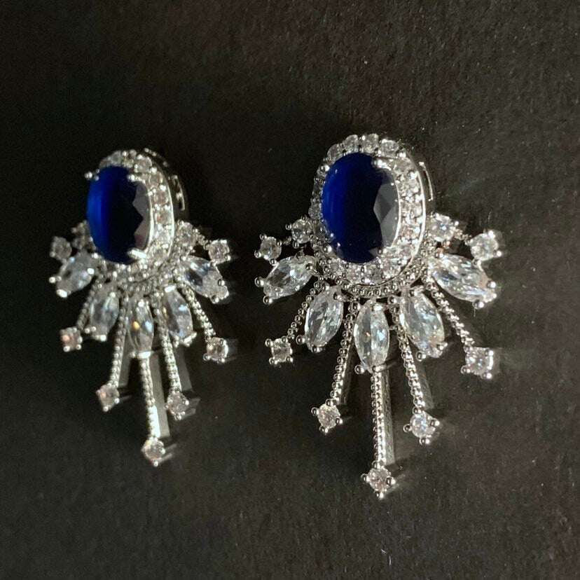 Sapphire Starburst Fan Stud Earrings