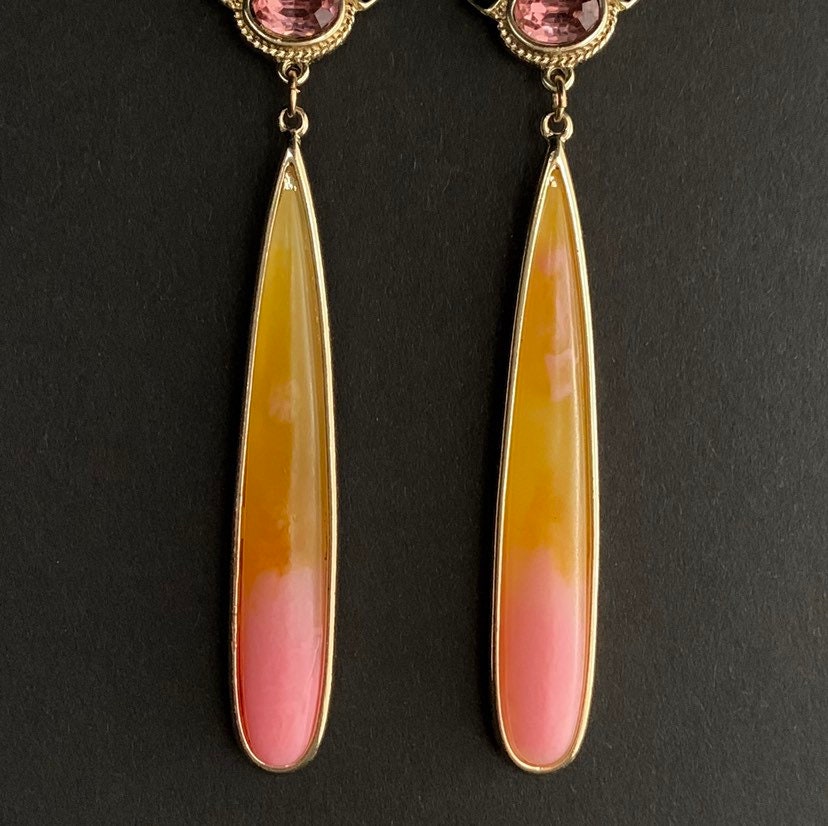 Enameled Ombre Drop Statement Earrings