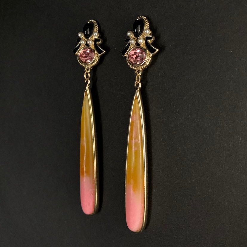 Enameled Ombre Drop Statement Earrings